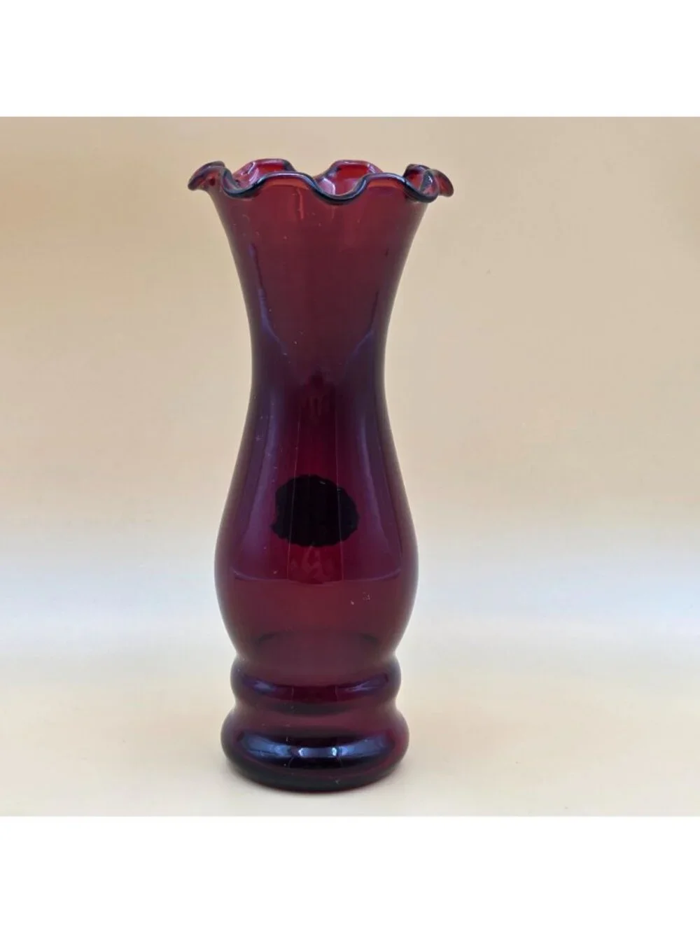 Anchor Hocking Royal Ruby Red Glass Bud Vase Ruffled Rim Original Label